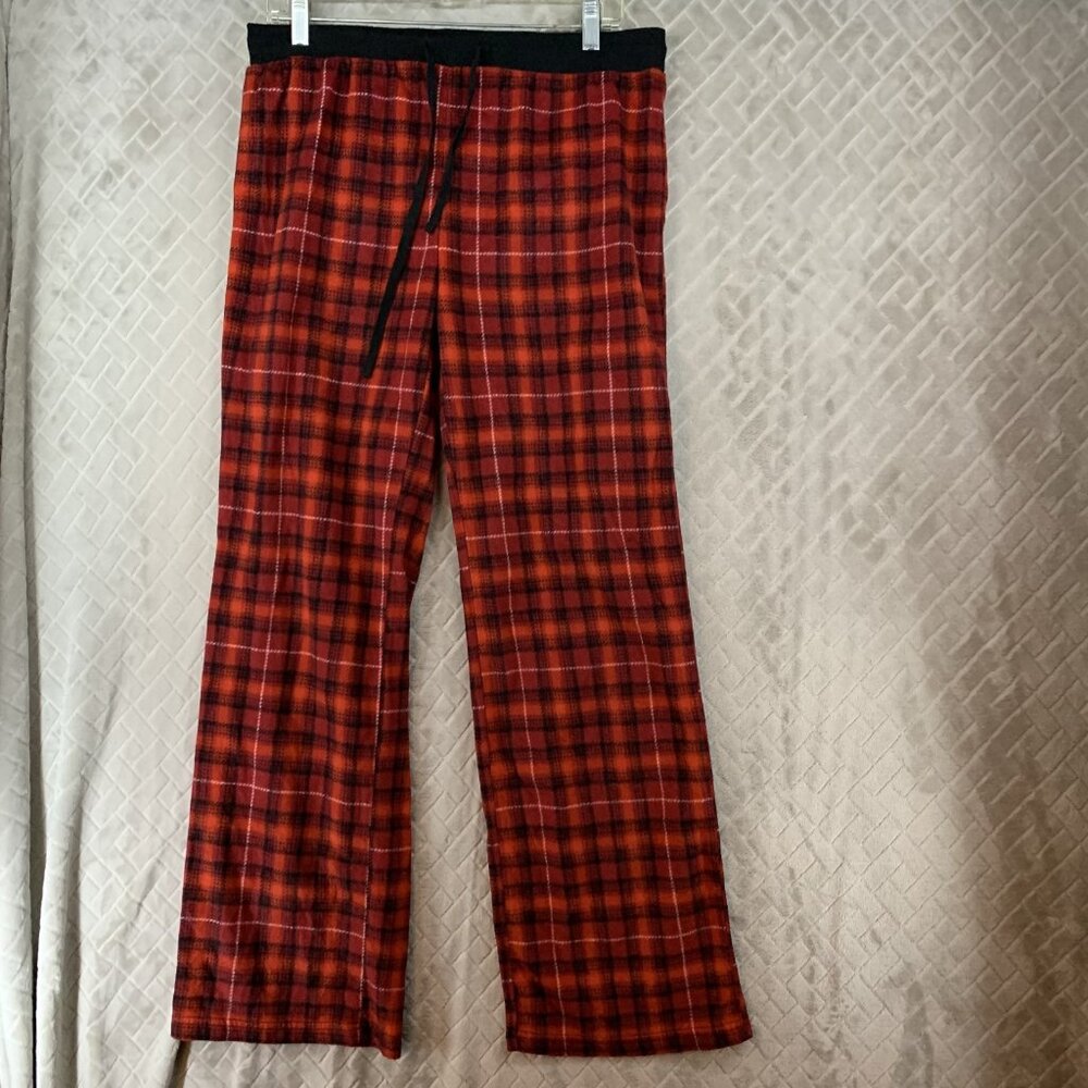 West Loop Womens XL Pajama Bottoms Red Plaid Fleece Straight Leg Mid Rise